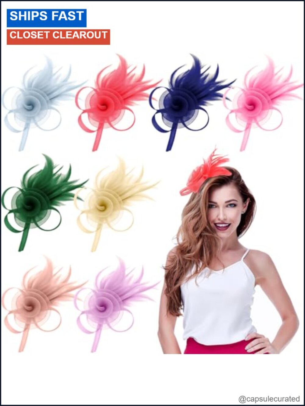 8 Pcs Derby Fascinators Hat Set Mesh Feathers Headband Hair Clip